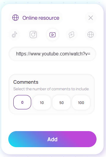 Blubsy YouTube source settings